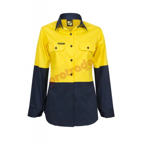 Ladies Lightweight Hi Vis Long Sleeves Vented Cotton Drill Shirt Ladies Lightweight Hi Vis Long Sleeves Vented Cotton Drill Shirt