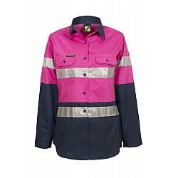 Ladies Lightweight Long Sleeves Cotton Shirt With Reflective Tape