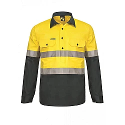 Work Craft Hi Vis 2 Tone Half Placket Shirt With Reflective Tape