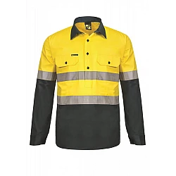 Work Craft Hi Vis 2 Tone Half Placket Shirt With Reflective Tape
