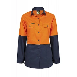 Ladies Lightweight Hi Vis Long Sleeves Vented Cotton Drill Shirt