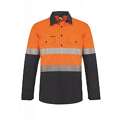 Work Craft Hi Vis 2 Tone Half Placket Shirt With Reflective Tape